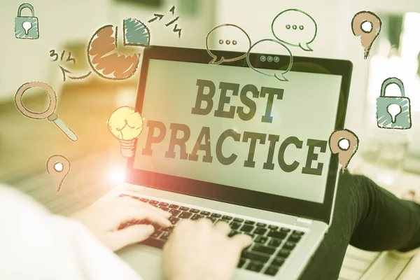 Tekst schrijven Best Practice. Bedrijfsconcept voor commerciële procedures die worden aanvaard voorgeschreven correct zijn. — Stockfoto