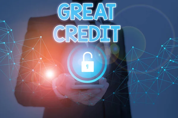 Word writing text Great Credit. Business concept for borrower has high credit score and is a safe credit risk. — Stockfoto