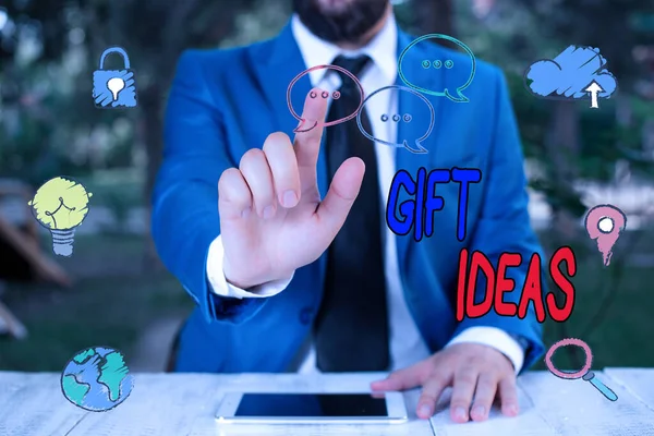 Scrivere testi a mano Idee Regalo. Concetto che significa un pensiero o un suggerimento per dare un regalo a qualcuno . — Foto Stock