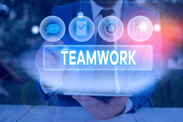 Word writing text Teamwork. Business concept for combined action of group especially when effective and efficient. — Stock Photo, Image