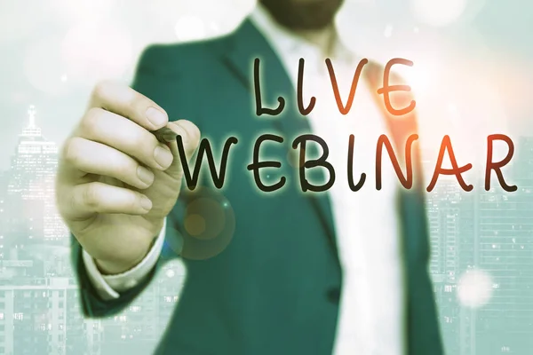 Handwriting text Live Webinar. Concept meaning seminar that is transmitted over the Web through video. — Stock Photo, Image