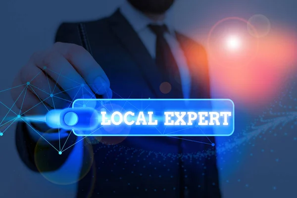 Ordskrivning text Lokal expert. Affärsidé för att erbjuda expertis och hjälp vid bokning av evenemang lokalt. — Stockfoto