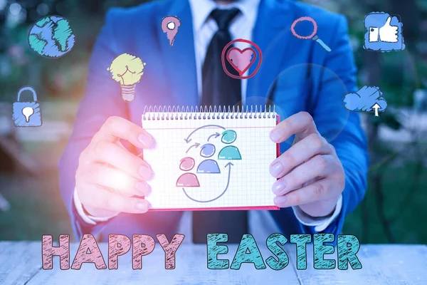 Writing note showing Happy Easter. Business photo showcasing the Christian celebration of the Resurrection of Christ.