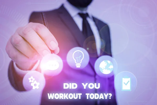 Text tecken visar gjorde du Workout idag. Konceptuella foto frågar om gjort Session fysisk träning. — Stockfoto