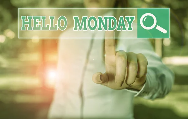Sms 'je met hallo maandag. Conceptuele foto groeten of verwelkomen van de eerste dag van de werkweek. — Stockfoto