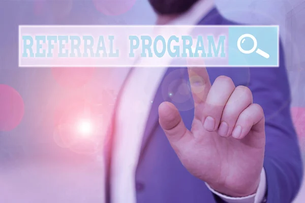 Text sign showing Referral Program. Conceptual photo internal recruitment method employed by organizations. — Stock Photo, Image