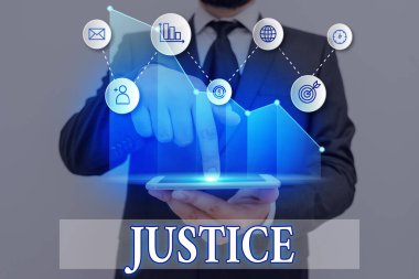 Kelime yazma metin Adalet. Çelişen iddiaların veya atamaların tarafsız bir şekilde ayarlanması için iş kavramı.
