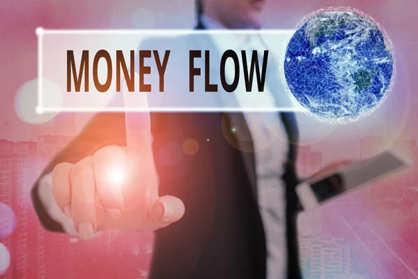 Writing note showing Money Flow. Business photo showcasing the increase or decrease in the amount of money a business Elements of this image furnished by NASA. — Stock Photo, Image