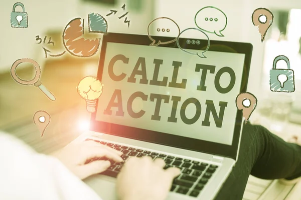 Κείμενο κειμένου Word Call To Action. Επιχειρηματική έννοια για την παρότρυνση κάνει κάτι προκειμένου να επιτευχθεί ο στόχος με το πρόβλημα. — Φωτογραφία Αρχείου