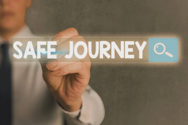 Conceptueel handschrift dat Safe Journey toont. Zakelijke foto presentatie beleefde manier van wensen iemand een veilige reis of Veilige Reizen. — Stockfoto