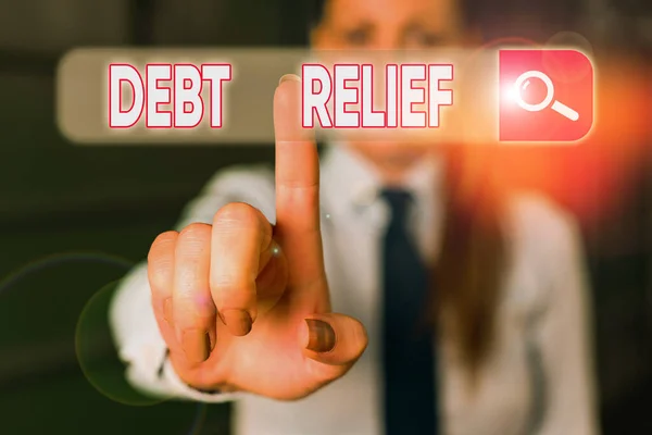 Word writing text Debt Relief. Business concept for a reduction in the amount of debt that a country has to pay. — Stock Photo, Image