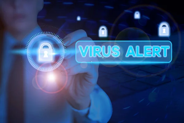 바이러스 경보를 보여 주는 메모. 사업 사진, 존재하지 않는 컴퓨터 바이러스의 위협에 대한 경고의 메시지를 보여 주는 사업 사진. — 스톡 사진