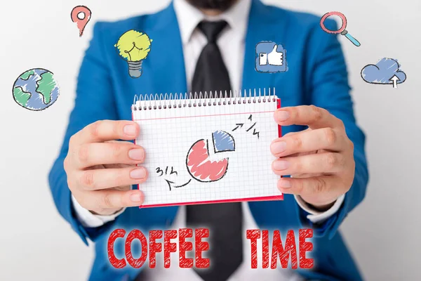 Word Γράφοντας κείμενο Ώρα καφέ. Επιχειρηματική ιδέα για ένα μικρό χρονικό διάστημα στο οποίο σταματάτε να εργάζεστε για να ξεκουραστείτε. — Φωτογραφία Αρχείου