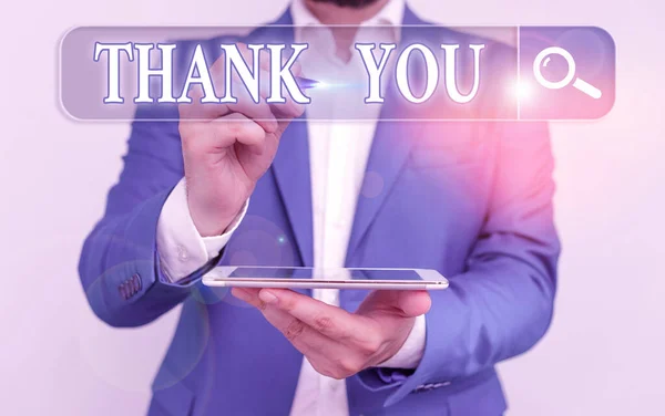 Schrijfbriefje met dank u. Zakelijke foto presentatie beleefde uitdrukking gebruikt bij de erkenning van gift service compliment. — Stockfoto