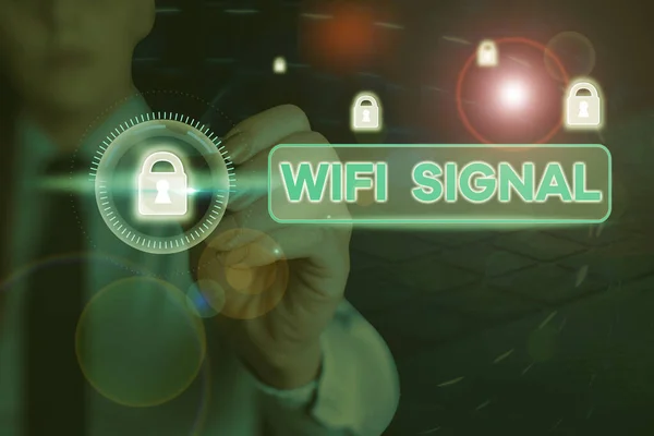 Writing note showing Wifi Signal. Business photo showcasing provide wireless highspeed Internet and network connections. — Stok fotoğraf