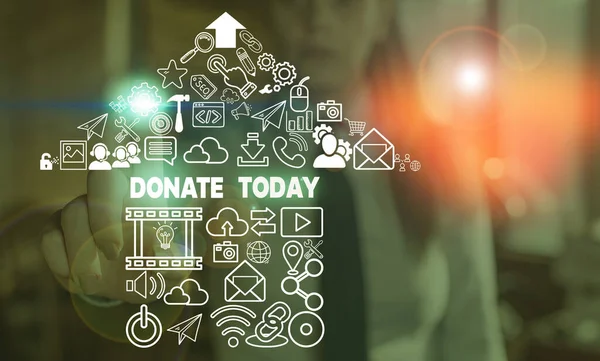 Handschrift tekst Doneer vandaag. Concept betekent tijd om geld of goederen te geven om een demonstratie of organisatie te helpen. — Stockfoto