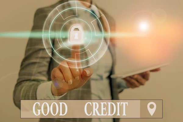 Word writing text Good Credit. Business concept for borrower has a relatively high credit score and safe credit risk.