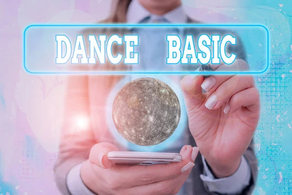 Textová značka ukazující Dance Basic. Koncepční fotografická aktivita, která využívá tělo a rozsah pohybu Prvky tohoto obrazu poskytnuté NASA. — Stock fotografie