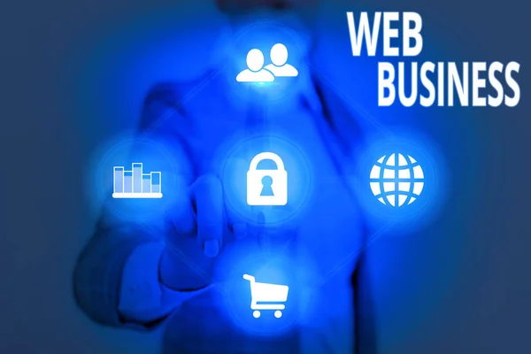Schreiben Notiz zeigt Web-Geschäft. Geschäftsfotos, die den Verkauf von Online-Dienstleistungen oder Produkten im Online-Geschäft zeigen. — Stockfoto