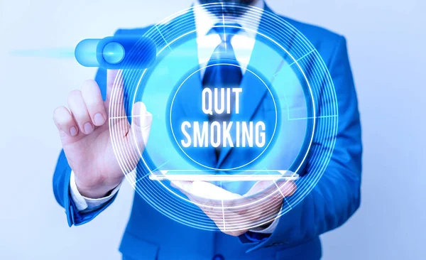 Conceptual hand writing showing Quit Smoking. Business photo showcasing process of discontinuing tobacco smoking or cessation. — Stock Photo, Image