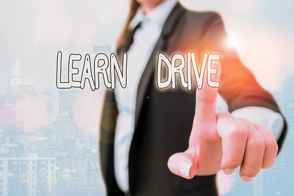 Writing note showing Learn Drive. Business photo showcasing to gain the knowledge or skill in driving a motor vehicle. — Stock Photo, Image