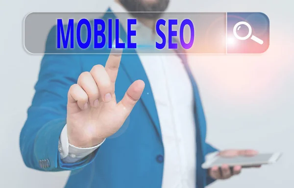 Handschrift tekst Mobile Seo. Concept betekent proces van het optimaliseren van een website te rangschikken voor mobiele zoekopdrachten. — Stockfoto