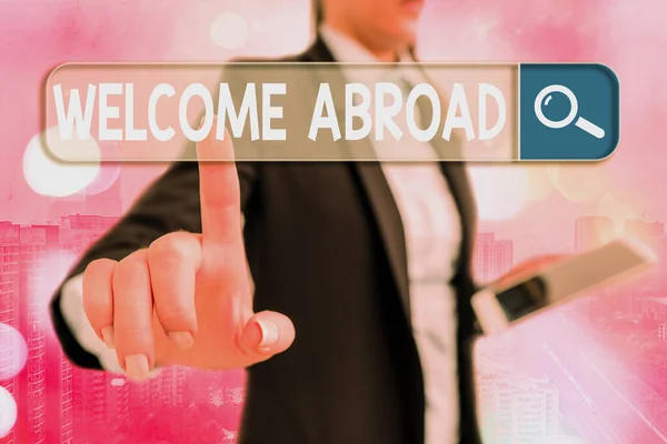 Writing note showing Welcome Abroad. Business photo showcasing something that you say when someone gets on ship. Stock Picture