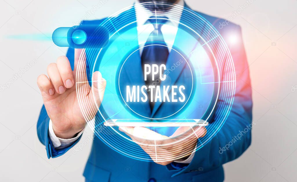 Conceptual hand writing showing Ppc Mistakes. Business photo showcasing judgment that is misguided or wrong in pay per click scheme.