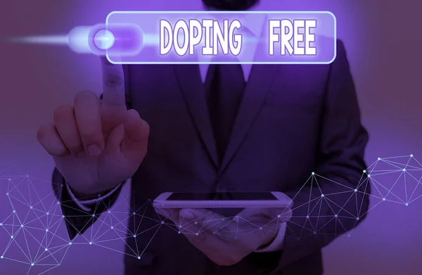 Χειρόγραφο κείμενο Doping Free. Έννοια σημαίνει αποδεδειγμένη μη χρήση οποιασδήποτε ουσίας για την παράνομη βελτίωση του αθλητισμού. — Φωτογραφία Αρχείου
