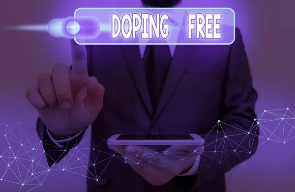 Handschrift tekst Doping Gratis. Concept betekent bewezen geen enkele stof te gebruiken om de atletiek illegaal te verbeteren. — Stockfoto