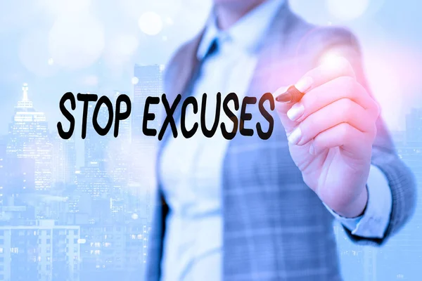 Word writing text Stop Excuses. Business concept for put an end to an explanation for something that went wrong.