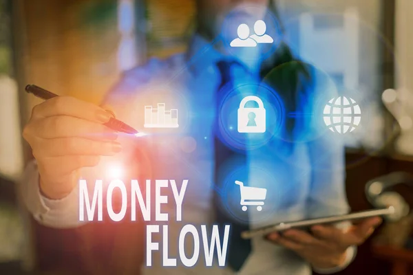 Signe texte montrant Money Flow. Photo conceptuelle l'augmentation ou la diminution du montant d'argent d'une entreprise . — Photo