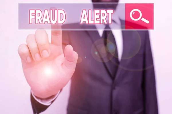 Text sign showing Fraud Alert. Conceptual photo security alert placed on credit card account for stolen identity. — Stock Photo, Image