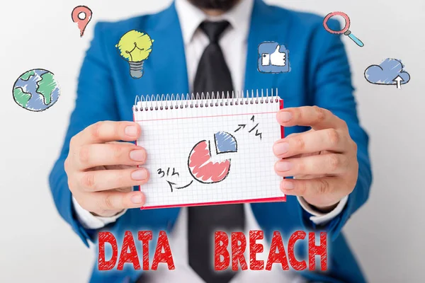 Word writing text Data Breach. Business concept for incident in which sensitive or confidential data is copied.