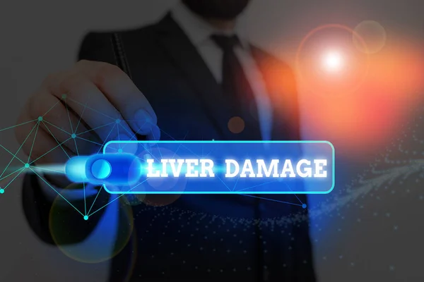 Word writing text Liver Damage. Business concept for damage to the liver and its function due to alcohol abuse. — Stockfoto