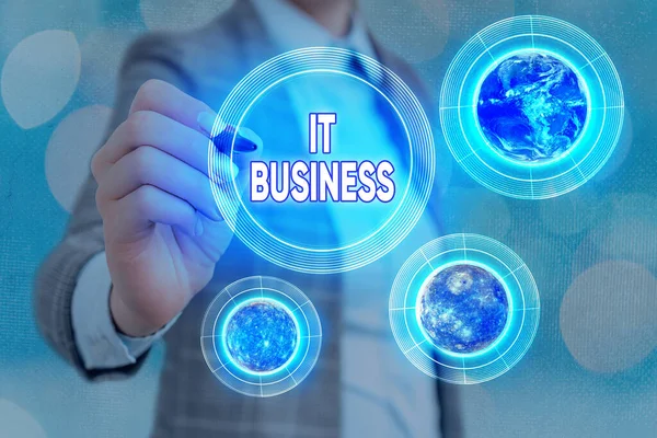 Word writing text It Business. Business concept for organization uses information technology to achieve goals Elements of this image furnished by NASA. — Stock Photo, Image