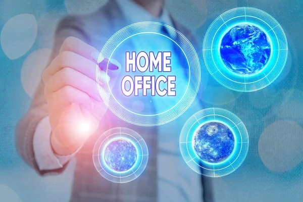 Word writing text Home Office. Geschäftskonzept für den Weltraum in einem demonstrierenden s bezeichnet ist Wohnsitz für offizielle Geschäftselemente dieses Bildes von der NASA geliefert. — Stockfoto