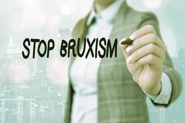 Texto de escritura de palabras Stop Bruxism. Concepto de negocio para poner fin a una condición que rechina o aprieta los dientes . —  Fotos de Stock