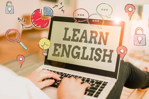 Woord tekst schrijven Engels leren. Business concept for Gain kennis opdoen in nieuwe taal door studie. — Stockfoto