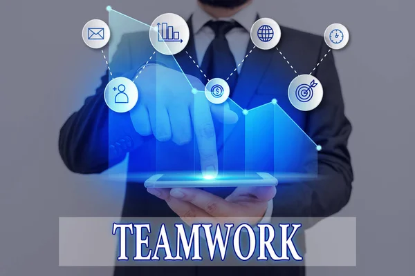 Word writing text Teamwork. Business concept for combined action of group especially when effective and efficient. — Stock Photo, Image