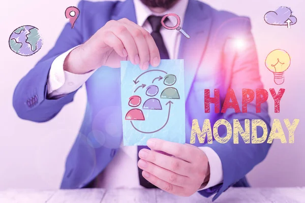 Woord tekst schrijven Happy Monday. Business concept om te vertellen dat het demonstreren van de bestelling om hem geweldige nieuwe week te wensen. — Stockfoto