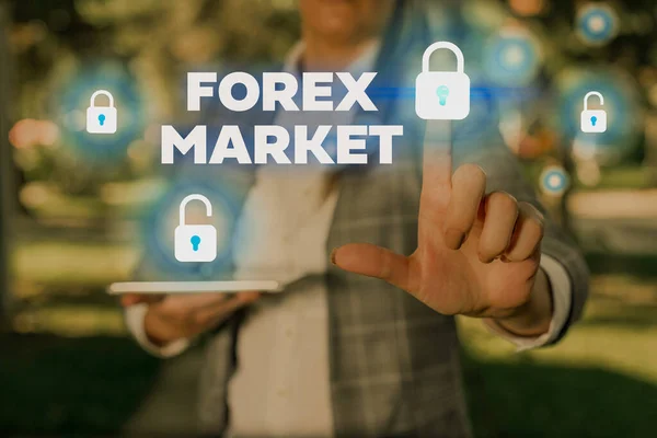 Text sign showing Forex Market. Conceptual photo marketplace that defines the exchange rate of global currencies.