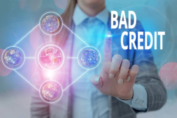 Handwriting text writing Bad Credit. Concept meaning inability of a demonstrating or company to repay a debt on time Elements of this image furnished by NASA. — Stock Photo, Image