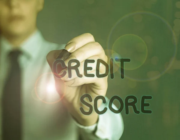 Tekst schrijven Credit Score. Bedrijfsconcept voor de kredietwaardigheid van een persoon op basis van kredietdossiers. — Stockfoto