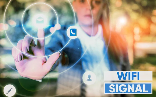 Writing note showing Wifi Signal. Business photo showcasing provide wireless highspeed Internet and network connections. — Stok fotoğraf