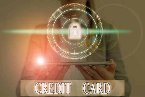 Słowo pisanie tekstu Karta kredytowa. Biznes koncepcja karty, która pozwala pożyczyć pieniądze na linii kredytowej. — Zdjęcie stockowe