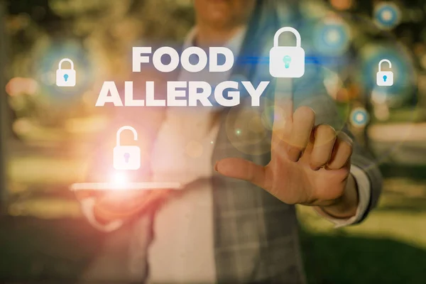 Text sign showing Food Allergy. Conceptual photo an abnormal immune response after eating a certain food.