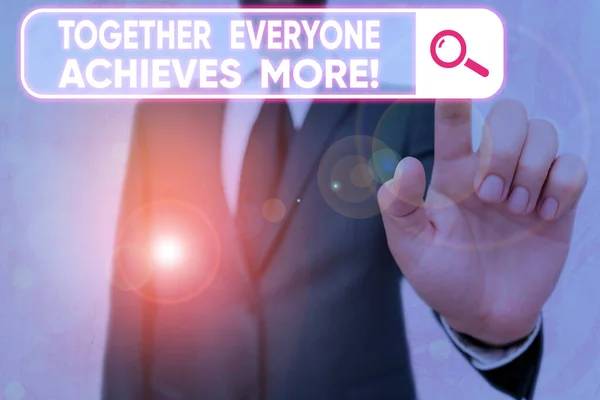 Writing note showing Together Everyone Achieves More. Business photo showcasing Members create synergy with strong sense mutual commitment. — Stock Photo, Image