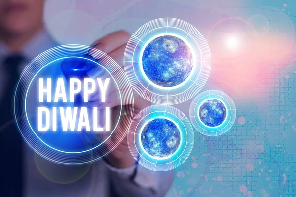 Word writing text Happy Diwali. Business concept for festival of lights that celebrated by millions of Hindus Elements of this image furnished by NASA. — Stock Photo, Image