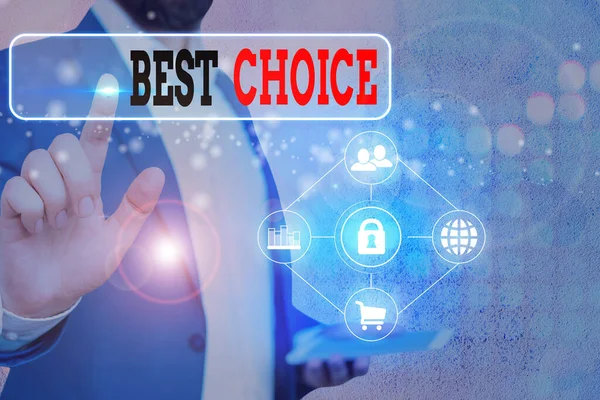 Schreiben Notiz zeigt Best Choice. Geschäftsfotos, die höchste Qualität aufweisen oder am besten geeignet und gefällig sind. — Stockfoto